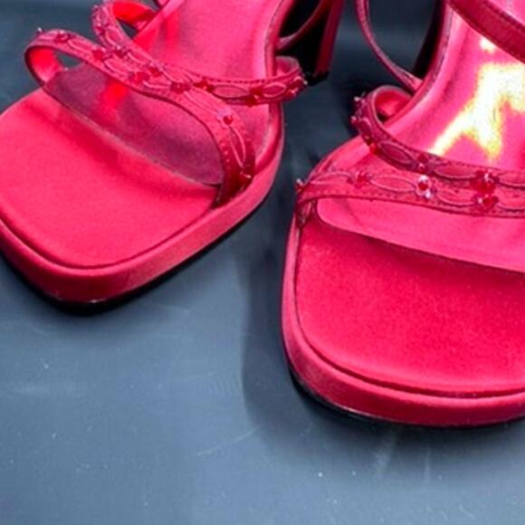 "UNLISTED" Strappy, Red, Chunky Heel, Bead Accents,Size 8,Dark Romance,Y2K,Dance - Picture 2 of 16